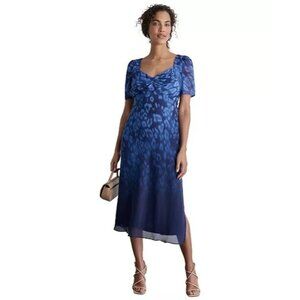 134$ DKNY Sweetheart-Neck A Line Midi Dress Short-Sleeves Women's Size 16 Blue